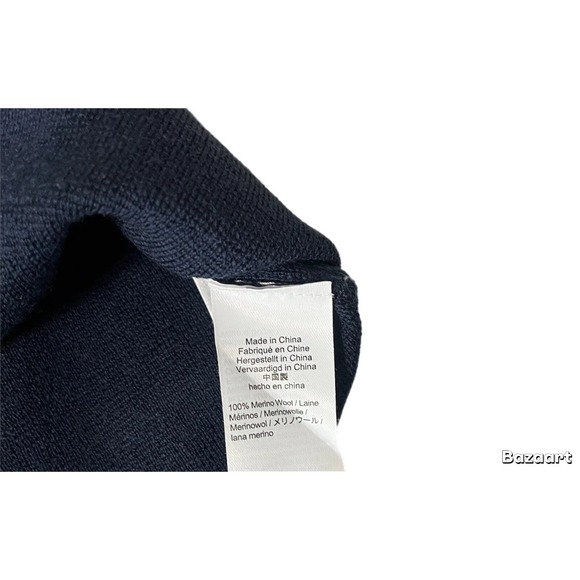 J. Crew 100% Merino Wool Short Sleeve Blouse Sweater Top Navy Blue Pocket White - Picture 5 of 5